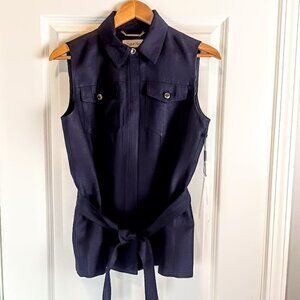 Calvin Klein Navy Blue Linen Belted Vest NWT